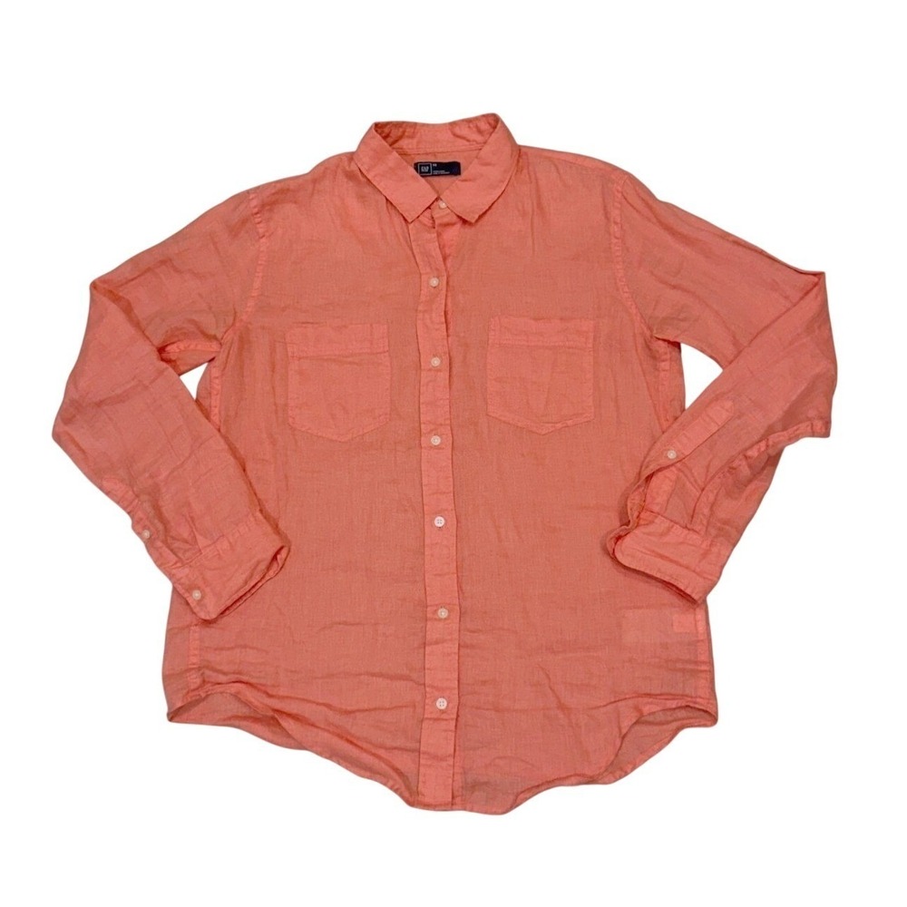 GAP Womens XS Coral 100% Linen Button Up‎ Shirt Coastal Resort